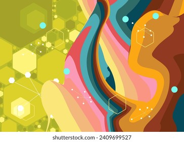 Retro 70er-Jahre-Hintergrund. Groovy abstrakte Kunstvorlage aus den 70er Jahren. Minimalistisches Vintage gestreiftes Design-Poster. Altmodische Regenbogen-Farbkunst.