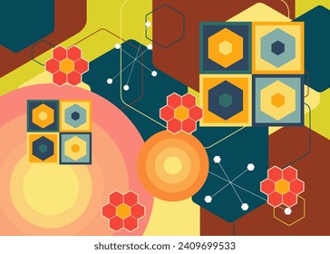 Retro 70s Background. Groovy abstract 1970s art template. Minimalistic Vintage striped design poster. Old-fashioned rainbow color artwork.