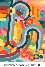 Retro 70er Jahre Hintergrund. Groovy abstrakte 1970er Jahre Kunst Vorlage. Minimalistisches Klassisch gestreiftes Design-Poster. Altmodische Regenbogenfarben.