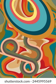 Retro 70s Background. Groovy abstract 1970s art template. Vintage design poster. Old-fashioned abstract artwork.