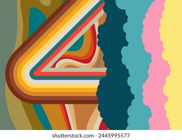Retro 70s Background. Groovy abstract 1970s art template. Vintage design poster. Old-fashioned abstract artwork.