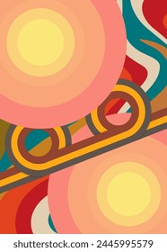 Retro 70s Background. Groovy abstract 1970s art template. Vintage design poster. Old-fashioned abstract artwork.