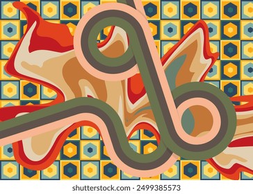Retro 70s Background. Groovy abstract 1970s art template. Minimalistic Vintage striped design poster. Old-fashioned rainbow color artwork.