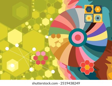 Retro 70s Background. Groovy abstract 1970s art template. Minimalistic Vintage striped design poster. Old-fashioned rainbow color artwork.