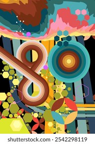 Retro 70s Background. Groovy abstract 1970s art template. Minimalistic Vintage striped design poster. Old-fashioned rainbow color artwork.