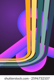 Retro 70s Background. Groovy abstract 1970s art template. Minimalistic Vintage striped design poster. Old-fashioned rainbow color artwork.