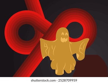 Retro 70er-Jahre-Hintergrund mit Halloween-Geist. Groovy Holiday 1970er Jahre Kunstvorlage. Minimalistisches Vintage Design Poster. Alte Farbkunst.