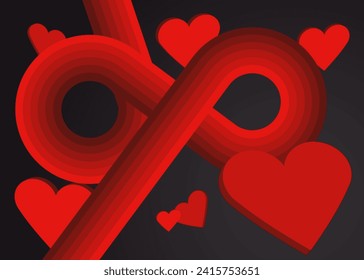 Retro 70s Background with hearts. Groovy Valentine's Day 1970s art template. Minimalistic Vintage design poster. Old-fashioned color artwork.