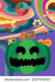 Cópia arquivada em 17 de julho de 2013 "Retro 70s Background with Jack O' Lantern" . Abóbora de Halloween Groovy. Modelo de arte dos anos 70. Cartaz de design minimalista Vintage. Arte colorida antiquada.