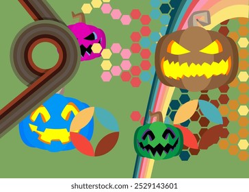 Cópia arquivada em 17 de julho de 2013 "Retro 70s Background with Jack O' Lantern" . Abóbora de Halloween Groovy. Modelo de arte dos anos 70. Cartaz de design minimalista Vintage. Arte colorida antiquada.