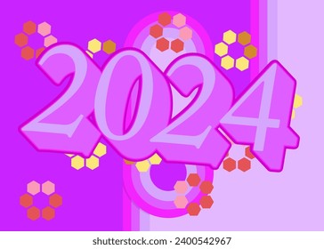 Retro 70s Background with the number 2024. Groovy holiday 1970s art template. Minimalistic Vintage design poster. Old-fashioned color artwork.