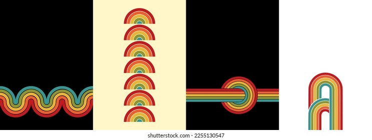 Retro 70s background poster with striped design elements.  Simple geometric hand drawn vector illustration 