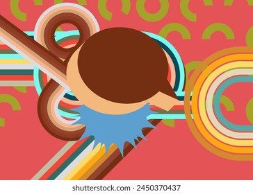 Retro 70s Background with speech bubble. Groovy Message sign, 1970s art template. Minimalistic Vintage design poster. Old-fashioned color artwork.
