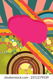 Retro 70s Background with Speech Bubble. Groovy Announcement 1970s art template. Minimalistic Vintage design poster. Old-fashioned color artwork.