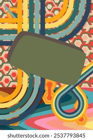 Retro 70s Background with  Speech Bubble. Groovy Communication 1970s art template. Minimalistic Vintage design poster. Old-fashioned color artwork.