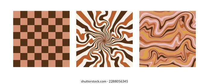 Retro 70s Boho patterns, groovy hippie backgrounds