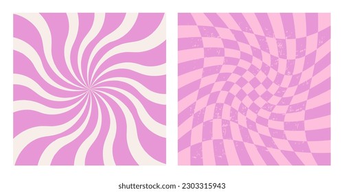Retro 70s Boho patterns, groovy hippie backgrounds
