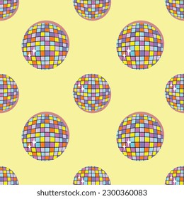 Retro 70s disco ball seamless pattern vector background