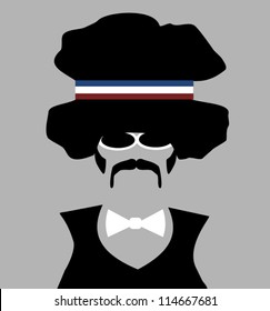 retro 70's disco man with afro and bow tie wearing white framed glasses