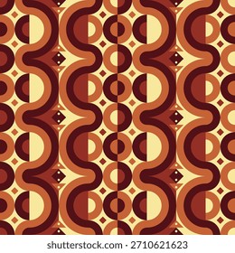 Retro 70s Geometric Circle Wave Pattern Seamless Vintage Textile Design