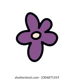 Retro 70s Groovy Hippie flower element. Psychedelic cartoon element - funky illustration in vintage hippy style. Vintage vector illustration isolated on white background. Floral for poster, banner.