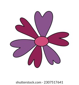 Retro 70s Groovy Hippie flower element. Psychedelic cartoon element - funky illustration in vintage hippy style. Vintage vector illustration isolated on white background. 