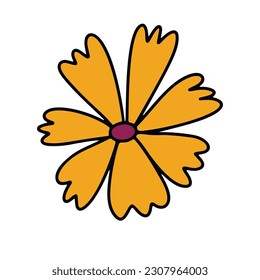 Retro 70s Groovy Hippie flower element. Psychedelic cartoon element - funky illustration in vintage hippy style. Vintage vector illustration isolated on white background for poster, print, banner.