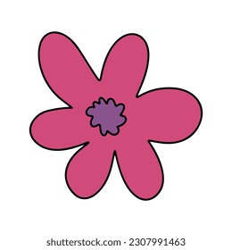 Retro 70s Groovy Hippie flower element. Psychedelic cartoon element - funky illustration in vintage hippy style. Vintage vector illustration isolated on white background. Floral for poster, banner.