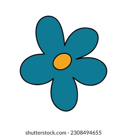 Retro 70s Groovy Hippie flower element. Psychedelic cartoon element - funky illustration in vintage hippy style. Vintage vector illustration isolated on white background. 