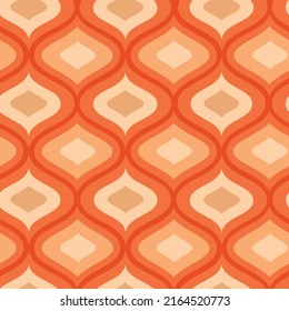 Retro 70s groovy mid century modern ogee seamless pattern in orange, brown and beige. For fabric, textile and home décor 