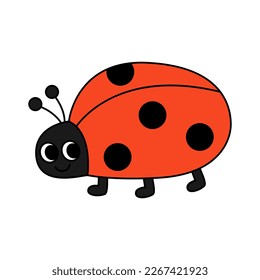 Retro 70s groovy smiling ladybug. Cartoon hippie isolated vector illustration