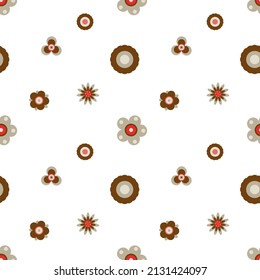 Retro 70's hippie floral pattern background with hippie flowers for fabric, nursery wallpaper, cute print. Vector vintage repeat pattern. Neutral colors texture
