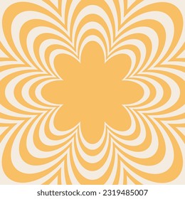 Retro 70s hippie groovy background, vector. Flower. Yellow flower, striped lines.