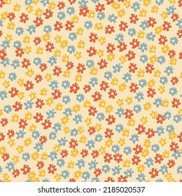 Retro 70s hippie vibrant summer seamless pattern. Floral print.