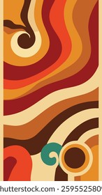Retro 70s inspired design with vibrant and nostalgic pattern featuring bold stripes and a warm color palette.