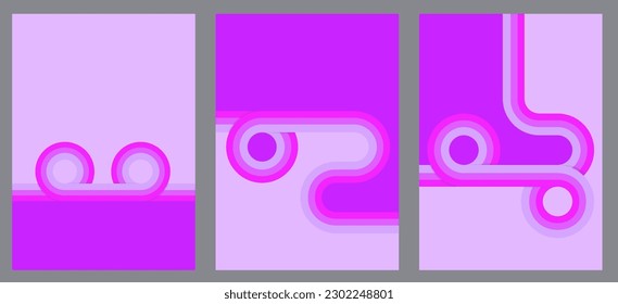 Retro 70s Lines Backgrounds Set. Trendy Minimalistic Vintage 1970s striped design poster. Groovy Old-fashioned rainbow color artwork template collection.