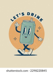 Retro 70s martini coctail poster in cartoon style. Nostalgia 1970s, 80s. Summer time. Groovy alcohol glass character. Vintage drink vector illustration