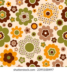 Retro 70s mod gemusterte ditsy Blumen auf Creme.