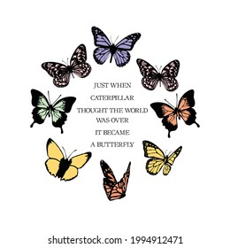 Retro 70's Old School Slogan Print With Vintage Butterfly For Girls And Womens - Kids Tee T Shirt Or Sticker - Vector