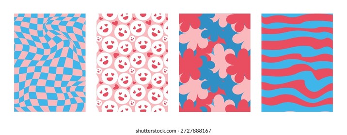 Retro 70s Pattern Backgrounds. Vintage Groovy Abstract Shapes Set in a vector illustration