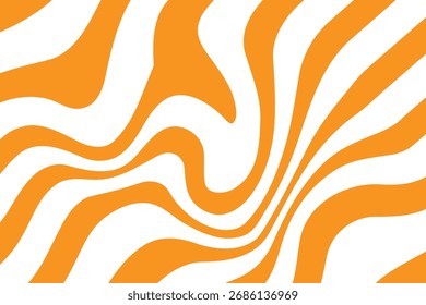 Psychedelischer abstrakter Wellenhintergrund von Retro 70s: Groovy Orange und White Swirl Liquid Print Muster