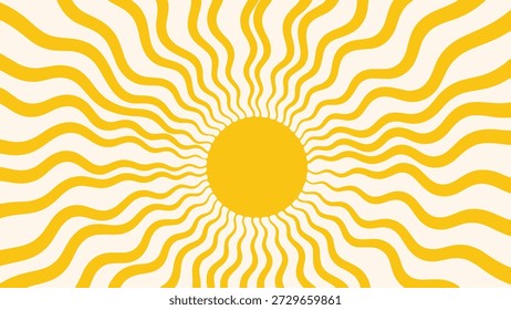 Fundo de explosão solar psicodélico dos anos 70 retro com raios de sol ondulados amarelos