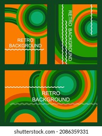 retro 70s style. poster in trending colors. carry-over stripes. shapes vector graphic design 1970s retro background. Abstract stylish 70s era line frame illustration