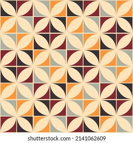 Retro 70s style seamless pattern background. Abstract mid century modern geometric art for wallpaper, fabric, fashion, web. Vector texture pattern with simple shapes