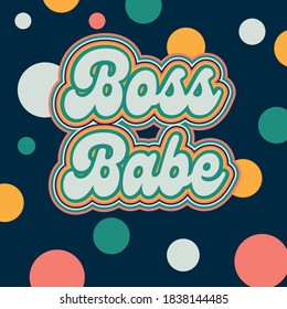 Retro 70s style vintage Boss Babe business woman graphic card poster, with polka dots 