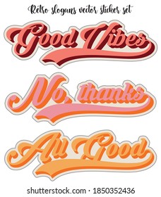 Retro 70s style vintage groovy slogan illustration with pastel colors rainbow sticker and patch set - Vector