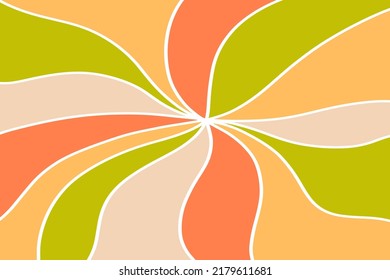 Retro 70s Sun Rays Abstract background cover. Trippy Glitchy vector illustration, groovy website  template. Geometric Sunny Wavy backdrop 1960s-1970s Hippie style brochure, banner design.