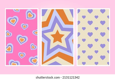 Retro 70s-90s vintage pattern. Retro Vibes Art. Trendy elements. Colorful bright background. Vector hand drawn flat illustrations. Editable Vector.