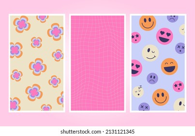 Retro 70s-90s vintage pattern. Retro Vibes Art. Trendy elements. Colorful bright background. Vector hand drawn flat illustrations. Editable Vector.