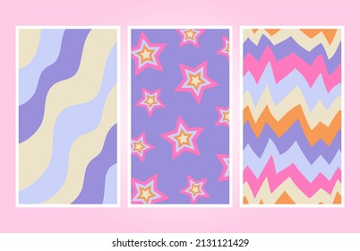 Retro 70s-90s vintage pattern. Retro Vibes Art. Trendy elements. Colorful bright background. Vector hand drawn flat illustrations. Editable Vector.